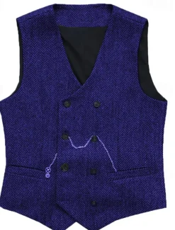 Men's Vest Waistcoat Gilet Vacation Daily Wedding Party Date Fashion Casual Spring Fall Buttons Pocket Polyester Comfortable Plain Double Breasted V Neck Regular Fit Silver Black Red Burgundy Vest