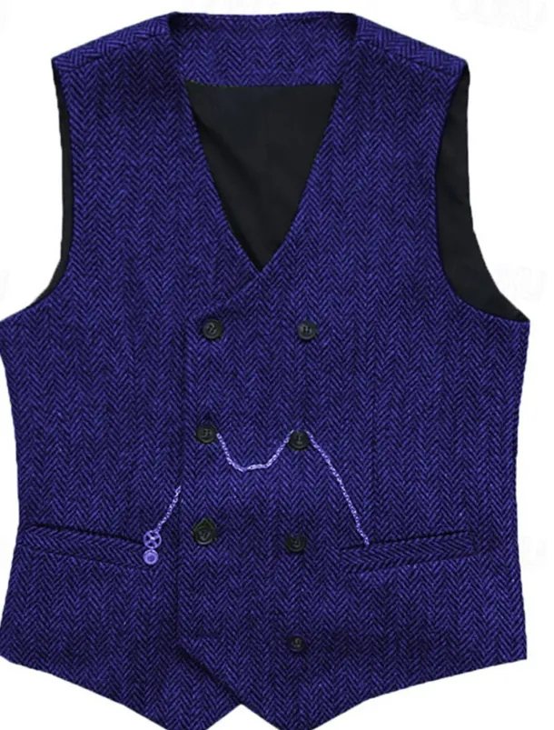 Men's Vest Waistcoat Gilet Vacation Daily Wedding Party Date Fashion Casual Spring Fall Buttons Pocket Polyester Comfortable Plain Double Breasted V Neck Regular Fit Silver Black Red Burgundy Vest