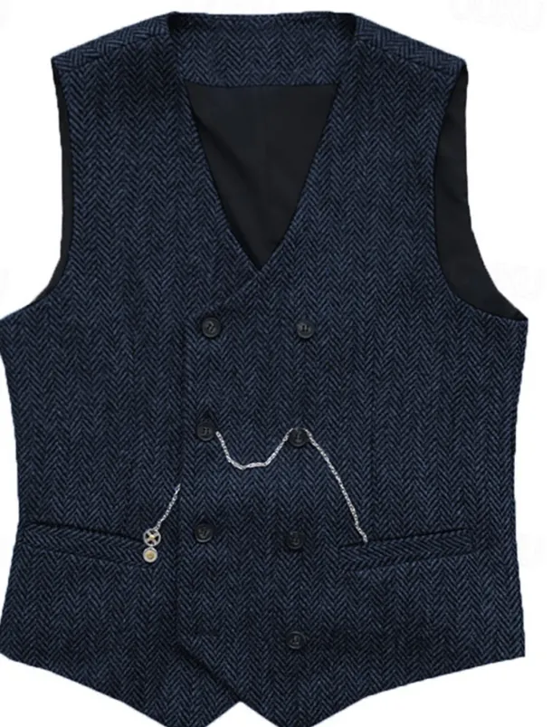 Men's Vest Waistcoat Gilet Vacation Daily Wedding Party Date Fashion Casual Spring Fall Buttons Pocket Polyester Comfortable Plain Double Breasted V Neck Regular Fit Silver Black Red Burgundy Vest
