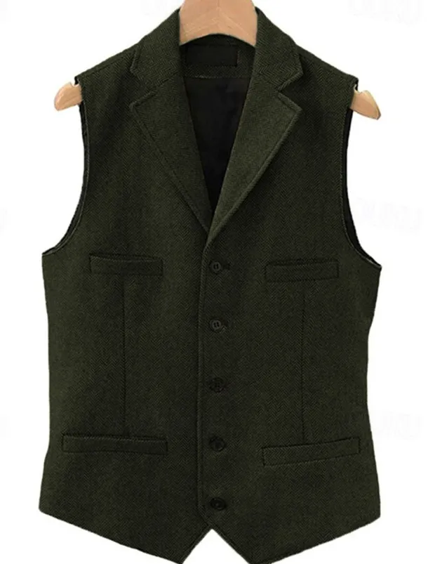 Men's Vest Waistcoat Gilet Vacation Daily Wedding Party Date Fashion Casual Spring Fall Buttons Pocket Polyester Comfortable Plain Single Breasted One-button Lapel Regular Fit Black Navy Blue Dark