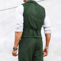 Men's Vest Waistcoat Gilet Vacation Party Business Fashion Casual Summer Spring Buttons Pocket Polyester Comfortable Plain Single Breasted Lapel Regular Fit Dark Green Vest