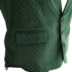 Men's Vest Waistcoat Gilet Vacation Party Business Fashion Casual Summer Spring Buttons Pocket Polyester Comfortable Plain Single Breasted Lapel Regular Fit Dark Green Vest