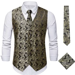 Men's Vest Waistcoat Gilet Wedding Office & Career Daily Wear Party / Cocktail Business Modern Contemporary Spring Fall Embroidered Pocket Print Button-Down Polyester Soft Outdoor Comfortable Flower