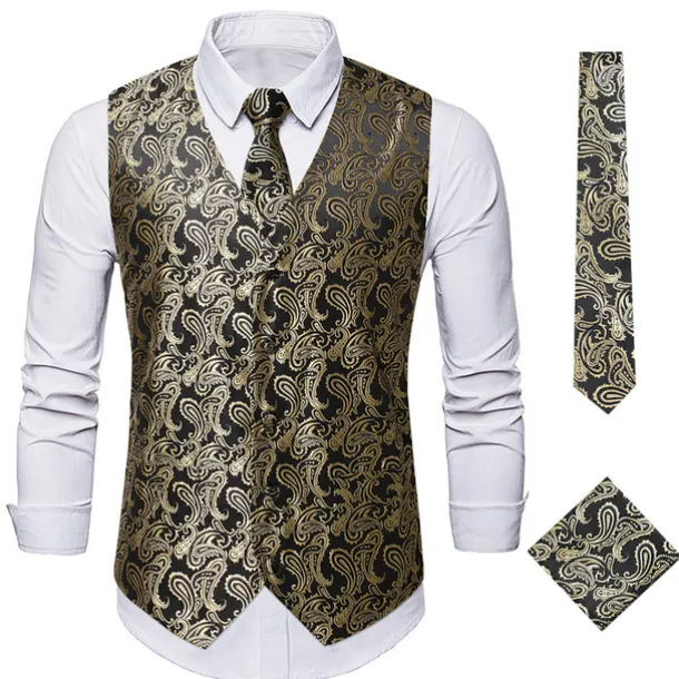 Men's Vest Waistcoat Gilet Wedding Office & Career Daily Wear Party / Cocktail Business Modern Contemporary Spring Fall Embroidered Pocket Print Button-Down Polyester Soft Outdoor Comfortable Flower