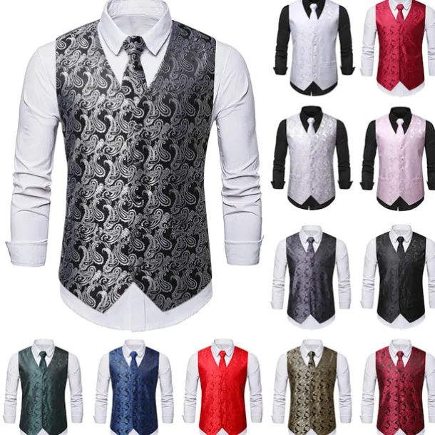Men's Vest Waistcoat Gilet Wedding Office & Career Daily Wear Party / Cocktail Business Modern Contemporary Spring Fall Embroidered Pocket Print Button-Down Polyester Soft Outdoor Comfortable Flower