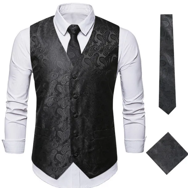 Men's Vest Waistcoat Gilet Wedding Office & Career Daily Wear Party / Cocktail Business Modern Contemporary Spring Fall Embroidered Pocket Print Button-Down Polyester Soft Outdoor Comfortable Flower