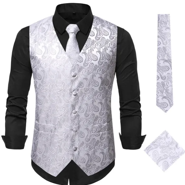Men's Vest Waistcoat Gilet Wedding Office & Career Daily Wear Party / Cocktail Business Modern Contemporary Spring Fall Embroidered Pocket Print Button-Down Polyester Soft Outdoor Comfortable Flower