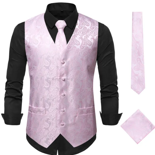 Men's Vest Waistcoat Gilet Wedding Office & Career Daily Wear Party / Cocktail Business Modern Contemporary Spring Fall Embroidered Pocket Print Button-Down Polyester Soft Outdoor Comfortable Flower