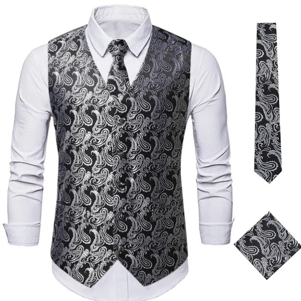 Men's Vest Waistcoat Gilet Wedding Office & Career Daily Wear Party / Cocktail Business Modern Contemporary Spring Fall Embroidered Pocket Print Button-Down Polyester Soft Outdoor Comfortable Flower