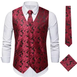 Men's Vest Waistcoat Gilet Wedding Office & Career Daily Wear Party / Cocktail Business Modern Contemporary Spring Fall Embroidered Pocket Print Button-Down Polyester Soft Outdoor Comfortable Flower