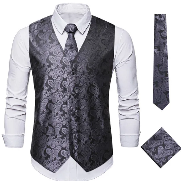 Men's Vest Waistcoat Gilet Wedding Office & Career Daily Wear Party / Cocktail Business Modern Contemporary Spring Fall Embroidered Pocket Print Button-Down Polyester Soft Outdoor Comfortable Flower