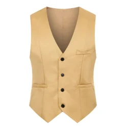 Men's Vest Waistcoat Wedding Daily Wear Going out Festival Business Basic Fall & Winter Pocket Polyester Breathable Soft Comfortable Solid Colored Single Breasted V Neck Regular Fit Black Cream Gray