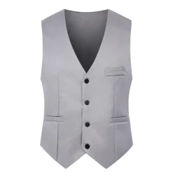 Men's Vest Waistcoat Wedding Daily Wear Going out Festival Business Basic Fall & Winter Pocket Polyester Breathable Soft Comfortable Solid Colored Single Breasted V Neck Regular Fit Black Cream Gray