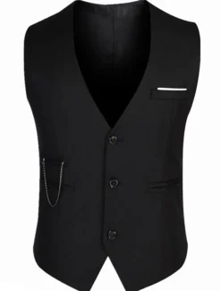 Men's Vest Waistcoat Wedding Work Business Casual Smart Casual Cotton Polyester Solid Colored V Neck Slim Black Vest