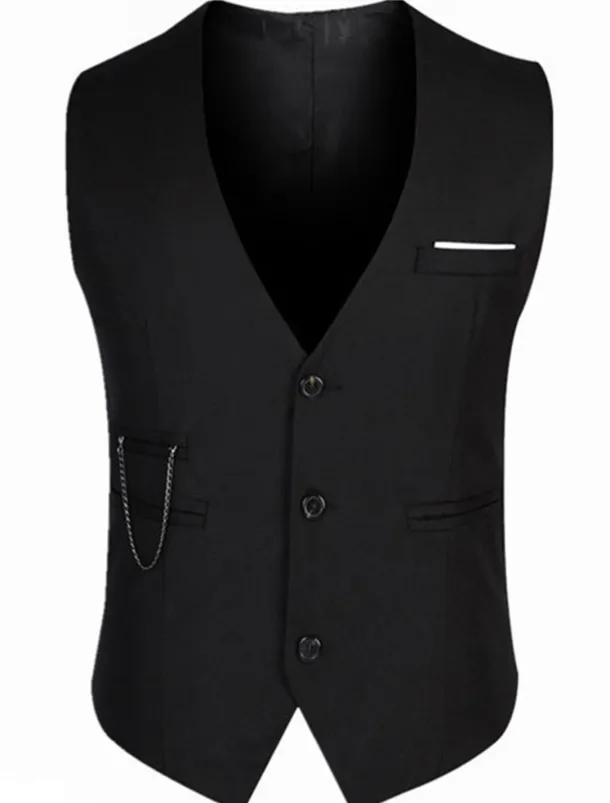 Men's Vest Waistcoat Wedding Work Business Casual Smart Casual Cotton Polyester Solid Colored V Neck Slim Black Vest