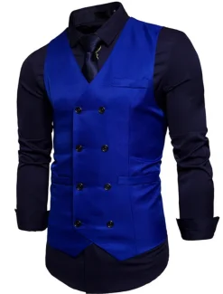 Men's Vest Waistcoat Wedding Work Business Casual Smart Casual Polyester Solid Colored V Neck Black White Wine Navy Blue Vest