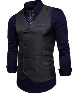 Men's Vest Waistcoat Wedding Work Business Casual Smart Casual Polyester Solid Colored V Neck Black White Wine Navy Blue Vest