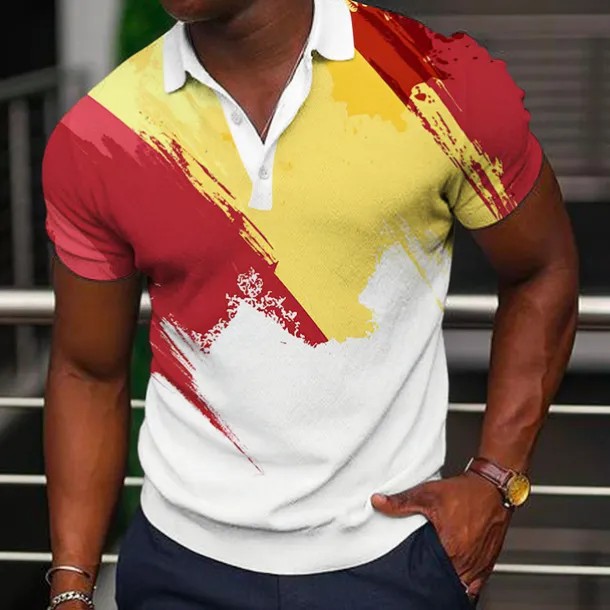 Men's Veterans Patriotic Polo Shirts Golf Shirt Short Sleeve Polo Shirts Collared Shirts Casual Streetwear Vacation Wear Party Outfits Buttons 3D Print White Yellow Red