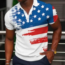 Men's Veterans Patriotic Polo Shirts Golf Shirt Short Sleeve Polo Shirts Collared Shirts Casual Streetwear Vacation Wear Party Outfits Buttons 3D Print White Yellow Red