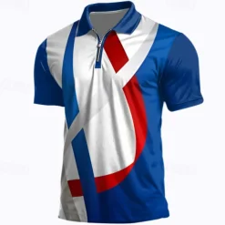 Men's Veterans Patriotic Zip Polo Shirts Golf Shirt Short Sleeve Polo Shirts Collared Shirts Casual Streetwear Vacation Wear Party Outfits 3D Print Quarter Zip Polo Spring & Summer White Blue