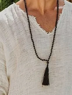 Men's Viking Style Summer Shirt Beach Wear Casual Shirt Plain Vacation Curise Brown Khaki Beige Long Sleeve V Neck Spring & Summer Clothing Apparel