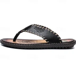 Men's Vintage Brown Faux Leather Flip Flops - Handmade Open-Toe Summer Sandals with Non-Slip Sole for Beach, Travel and Casual Wear