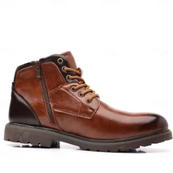 Men's Vintage Brown Faux Leather Ankle Boots – Classic Lace-Up Design with Rugged Sole for Work & Casual Wear