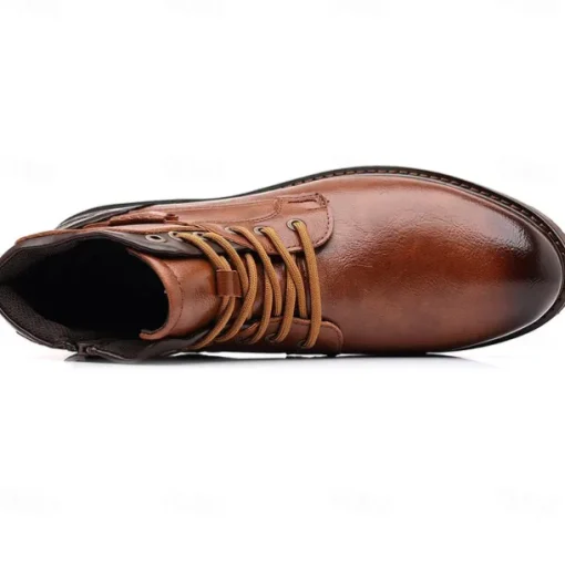 Men's Vintage Brown Faux Leather Ankle Boots – Classic Lace-Up Design with Rugged Sole for Work & Casual Wear