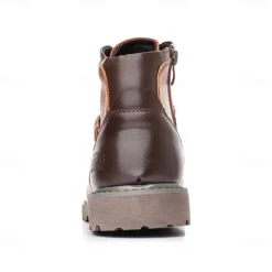 Men's Vintage Brown Faux Leather Ankle Boots – Classic Lace-Up Design with Rugged Sole for Work & Casual Wear