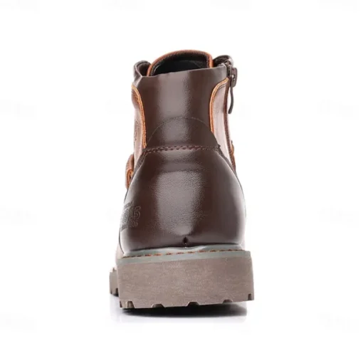 Men's Vintage Brown Faux Leather Ankle Boots – Classic Lace-Up Design with Rugged Sole for Work & Casual Wear