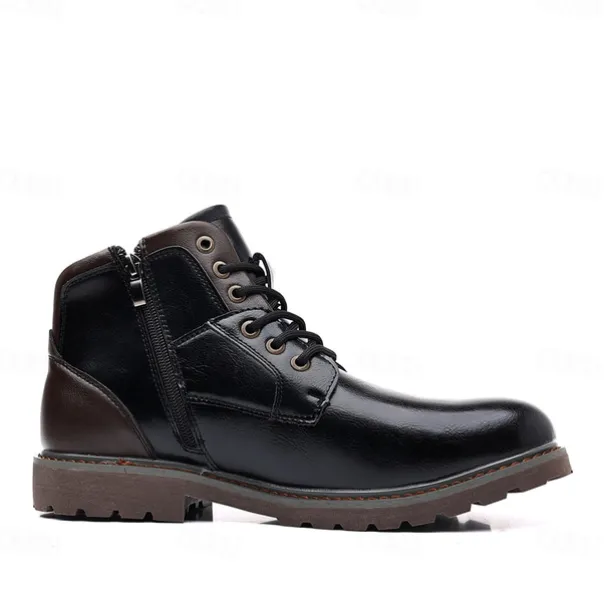 Men's Vintage Brown Faux Leather Ankle Boots – Classic Lace-Up Design with Rugged Sole for Work & Casual Wear
