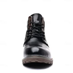 Men's Vintage Brown Faux Leather Ankle Boots – Classic Lace-Up Design with Rugged Sole for Work & Casual Wear