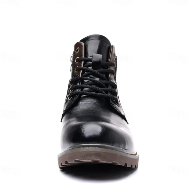 Men's Vintage Brown Faux Leather Ankle Boots – Classic Lace-Up Design with Rugged Sole for Work & Casual Wear