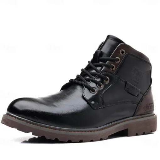 Men's Vintage Brown Faux Leather Ankle Boots – Classic Lace-Up Design with Rugged Sole for Work & Casual Wear
