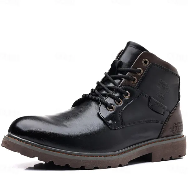 Men's Vintage Brown Faux Leather Ankle Boots – Classic Lace-Up Design with Rugged Sole for Work & Casual Wear