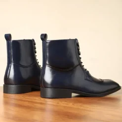 Men's Vintage Brown Faux Leather Ankle Boots - Classic Lace-Up Design with Polished Finish for Formal and Casual Wear