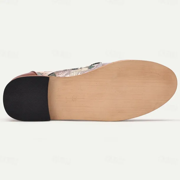 Men's Vintage Crane Print Lace-Up Boots – Faux Leather and Jacquard fabric Ankle Boots with Retro Style for Casual Wear