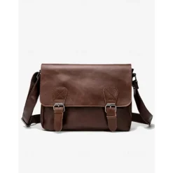 Men's Vintage Faux Leather Messenger Bag with Adjustable Strap – Durable Two-Tone Design for Work and Casual Use