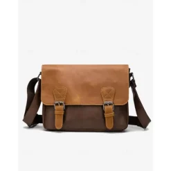 Men's Vintage Faux Leather Messenger Bag with Adjustable Strap – Durable Two-Tone Design for Work and Casual Use