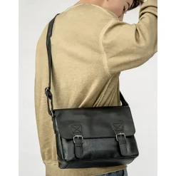 Men's Vintage Faux Leather Messenger Bag with Adjustable Strap – Durable Two-Tone Design for Work and Casual Use