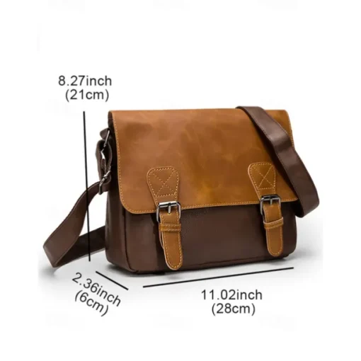 Men's Vintage Faux Leather Messenger Bag with Adjustable Strap – Durable Two-Tone Design for Work and Casual Use