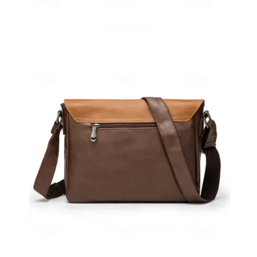 Men's Vintage Faux Leather Messenger Bag with Adjustable Strap – Durable Two-Tone Design for Work and Casual Use