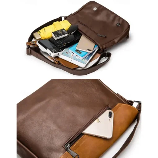 Men's Vintage Faux Leather Messenger Bag with Adjustable Strap – Durable Two-Tone Design for Work and Casual Use