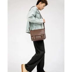 Men's Vintage Faux Leather Messenger Bag with Adjustable Strap – Durable Two-Tone Design for Work and Casual Use