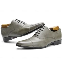 Men's Vintage Gray Faux Leather Oxford Shoes – Formal Lace-Up Dress Shoes with Cap-Toe Design for Business and Special Occasions