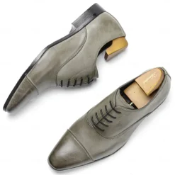 Men's Vintage Gray Faux Leather Oxford Shoes – Formal Lace-Up Dress Shoes with Cap-Toe Design for Business and Special Occasions