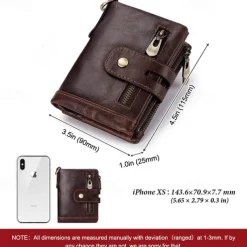 Men's Vintage Leather Wallet – Bifold Zipper Wallet with Chain, Multi-Card Slots & Snap Closure for Casual & Business Use