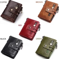 Men's Vintage Leather Wallet – Bifold Zipper Wallet with Chain, Multi-Card Slots & Snap Closure for Casual & Business Use