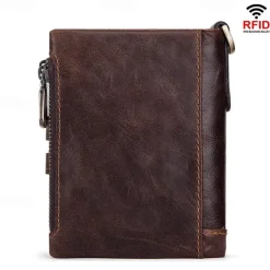 Men's Vintage Leather Wallet – Bifold Zipper Wallet with Chain, Multi-Card Slots & Snap Closure for Casual & Business Use