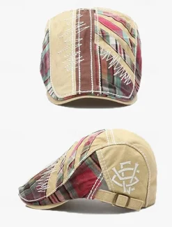 Men's Vintage Patchwork Flat Cap with Adjustable Strap – Casual Stylish Newsboy Hat for All Seasons